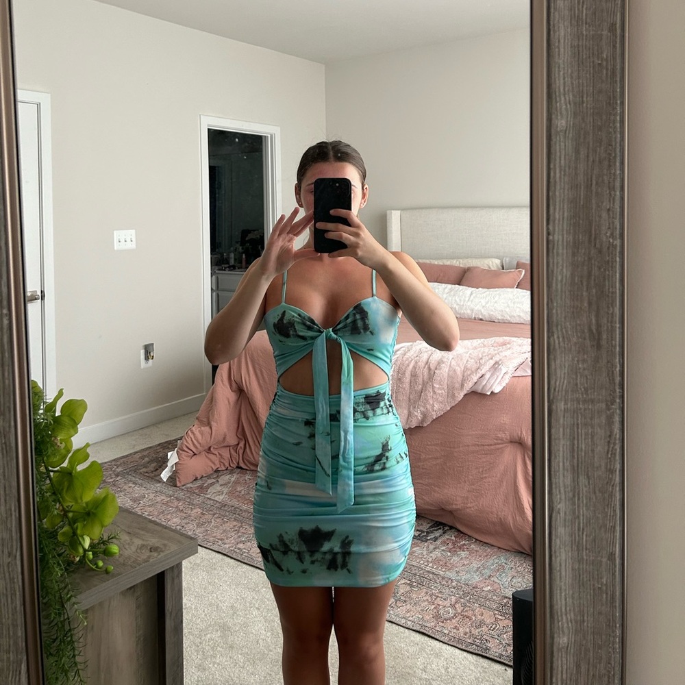Tigermist blue/green mini bodycon cut-out dress